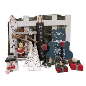 Partij 5 Handgemaakte houten Kerstdecoraties voor Markt en Handel