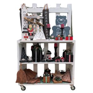 Partij 8 Handgemaakte houten Kerstdecoraties voor Markt en Handel