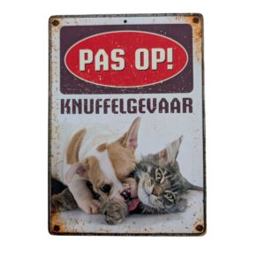 Plenty Gifts Waakbord blik Knuffelgevaar 15x21cm.