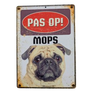 Plenty Gifts Waakbord blik Mops 15x21cm.